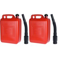 Set van 2x jerrycans 10 liter rood met schenktuit voor brandstof 26 x 14 x 37 cm