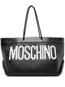 Moschino logo-print interwoven leather tote bag - Noir