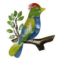 Metalen Wanddecoratie Vogel op Tak Blauw/Groen - thumbnail