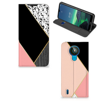 Nokia 1.4 Stand Case Zwart Roze Vormen