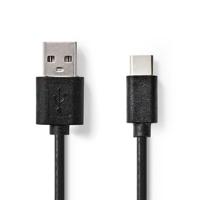 Nedis USB-kabel | USB 2.0 | USB-A stekker | USB Type-C ™ stekker | 480 Mbps | 2,5 W | vernikkeld | 1,00 m | rond | PVC | zwart | hanger