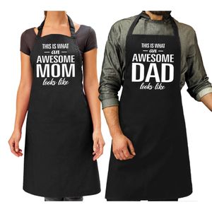 Awesome Mom en Awesome Dad keukenschort - Cadeau schorten set voor Papa en Mama