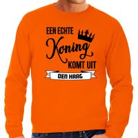 Oranje Koningsdag sweater - echte Koning komt uit Den haag - heren - trui - thumbnail