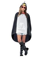 Penguin Party Poncho, Black & White, with Drawstring Bag