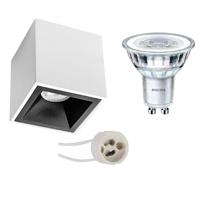 Philips - Opbouwspot Set - Corepro 830 36d - Pragmi Cliron Pro - Gu10 Fitting - Opbouw Vierkant - Mat Wit/zwart - 3.5w -
