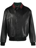 Gucci Web-collar leather bomber jacket - Noir