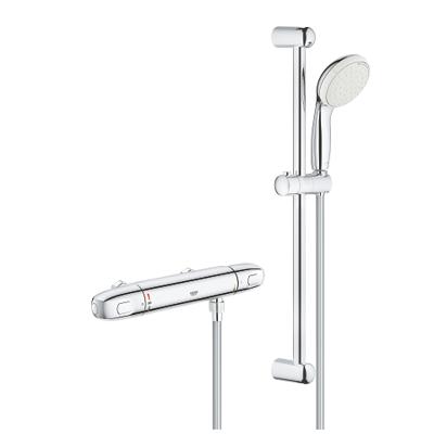 Doucheset Grohe Grohtherm 1000 New Comfortset Opbouw Rond Glans Chroom Hartafstand 12cm Thermostaatkraan Glijstang 60cm Handdouche 2 Standen