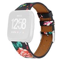 By Qubix - Compatible met Fitbit Versa 1/2 & Lite leren bandje - Bloemenprint - Compatible fitbit bandje