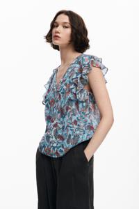 Bloes met bloemenprint - BLUE - L