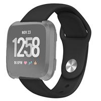 By Qubix - Compatible met Fitbit Versa 1/2 & Lite siliconen bandje - Maat: Large - Zwart - Compatible fitbit bandje