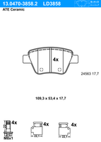 Remblokkenset, schijfrem ATE Ceramic ATE, u.a. für Seat, VW, Skoda, Audi - thumbnail