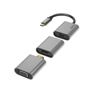 Hama 00200306 USB-C / Mini-displayport / HDMI / VGA Adapter [1x USB-C stekker - 1x Mini-DisplayPort bus, HDMI-bus, VGA-bus] Grijs