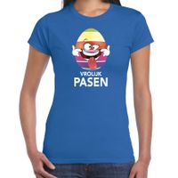 Paasei die tong uitsteekt vrolijk Pasen t-shirt blauw voor dames - Paas kleding / outfit - thumbnail