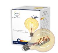 tint van Müller-Licht Smart Retro LED-lamp E27, Globe Gold, wit + ambiance (witte tinten 1800-6500 K), dimbaar, 5,5 W vervangt 34 W lamp, Zigbee, werkt met Amazon Alexa