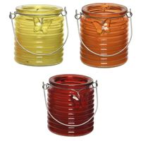 Citronella kaars - 3x - in windlicht - geel/oranje en rood - 20 branduren - citrusgeur