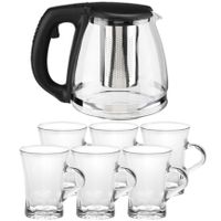 Glazen theepot met filter/infuser van 1,2 liter met 6x stuks theeglazen van 170 ml - thumbnail