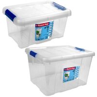 2x Opbergboxen/opbergdozen met deksel 5 en 25 liter kunststof transparant/blauw