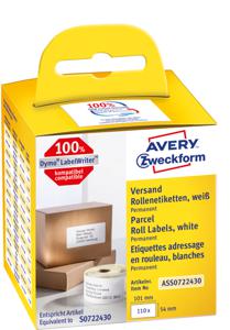 Avery-Zweckform Rol met etiketten 101 x 54 mm Papier Wit 110 stuk(s) Permanent hechtend Verzendetiketten ASS0722430