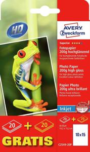 Avery-Zweckform C2549-20P C2549-20P Fotopapier 10 x 15 cm 200 g/m² 50 vellen Glanzend