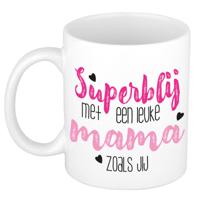 Cadeau koffie/thee mok voor mama - roze - super blij - keramiek - 300 ml - Moederdag - thumbnail