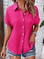 Shirt Collar Casual Cotton Blouse - thumbnail