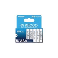 Panasonic BK-4MCDE/8BE eneloop Ready-to-Use Ni-MH batterijen, AAA/Micro, 8-pack, verbeterde capaciteit van min. 800 mAh, levensduur van 2100 laadcycli, oplaadbare in plasticvrije verpakking,blauw