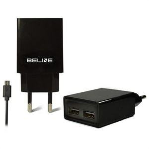 Beline universele oplader met twee poorten en microUSB-kabel - zwart