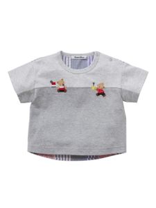 Familiar bear-embroidered cotton T-shirt - Gris