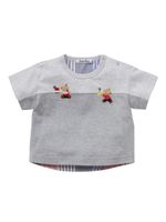 Familiar bear-embroidered cotton T-shirt - Gris - thumbnail