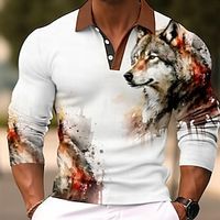 Voor heren POLO Shirt Golfshirt dier Wolf Grafische prints Strijkijzer Blauw-Groen Wijn blauw Bruin Groen Buiten Straat Lange mouw Afdrukken Kleding Modieus Streetwear Ontwerper Zacht Lightinthebox - thumbnail