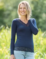 Dames Shirt Navy met Kant Zijde Wol Engel Natur, Kleur Navy blauw, Maat 38/40 - Medium - thumbnail