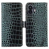 Nothing Phone (2) Crocodile Series Wallet Leren Hoesje met RFID - Groen