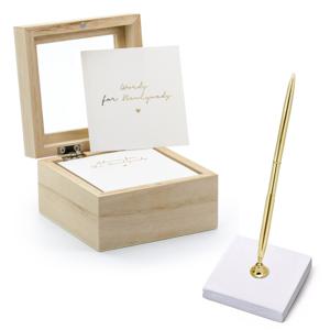 Gastenboek/huwelijksadvies box met luxe pen in houder - Bruiloft - wit/goud - 10 x 6 cm