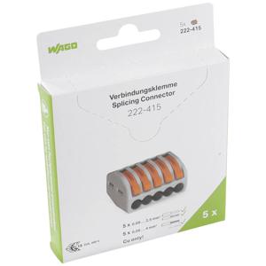 WAGO 222 Lasklem Flexibel: 0.08-4 mm² Massief: 0.08-2.5 mm² Aantal polen: 5 5 stuk(s) Grijs, Oranje