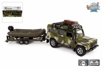 Kids Globe Land Rover met aanhanger met boot military 27cm - thumbnail