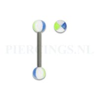 Tongpiercing acryl geblokt blauw wit geel