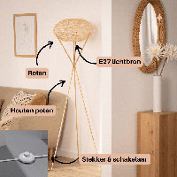 Vloerlamp bamboe 'Rolan' E27 fitting 165cm