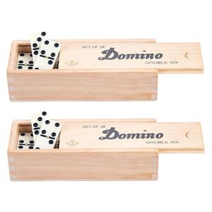 Domino spel dubbel/double 6 in houten doos 84x stenen