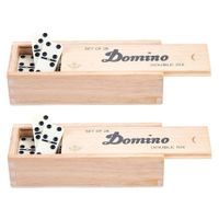 Domino spel dubbel/double 6 in houten doos 84x stenen - thumbnail