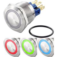 TRU COMPONENTS TC-7494640 Vandalismebestendige drukschakelaar 250 V/AC 3 A 1x uit/(aan) Moment Rood, Groen, Blauw, RGB IP65 1 stuk(s) - thumbnail