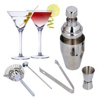 Set van 4x Martini cocktailglazen met luxe 5-delige cocktailshaker set RVS