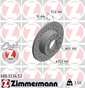 Remschijf SPORT REMSCHIJF COAT Z ZIMMERMANN, Remschijftype: Geperforeerd, u.a. für Seat, VW, Skoda, Audi