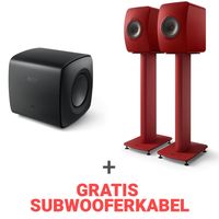 KEF Combi Deal LS50 Wireless II + S2 stands + KC62 - Rood/Zwart (met GRATIS subwooferkabel)