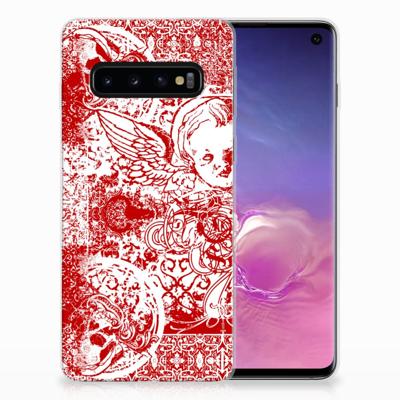 Silicone Back Case Samsung Galaxy S10 Angel Skull Rood Silicone Back Case Samsung Galaxy S10 Angel Skull Rood