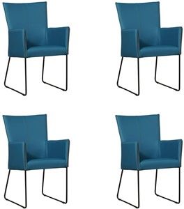 Set van 4 Blauwe leren industriële eetkamerstoelen Mate - Toledo Leer Turquoise (blauw leer)