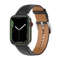 By Qubix - Luxe leren bandje - Zwart - Compatible met Apple Watch 44mm / 45mm / 46mm / 49mm - Compatible Apple watch bandjes
