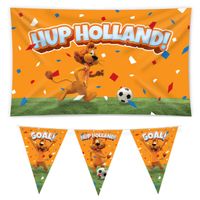 Loeki EK/WK versier pakket - 2x vlaggenlijn 10m - gevelvlag 100 x 150 cm - oranje - thumbnail