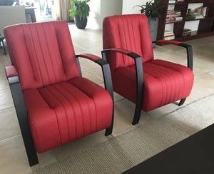 Set van 2 leren fauteuils met stalen frame - rood leer - Echt leer, Industrieel, ontdek de vele Leersoorten en Kleuren bij ShopX