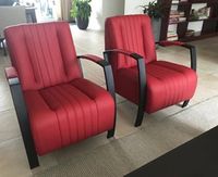 Set van 2 leren fauteuils met stalen frame - rood leer - Echt leer, Industrieel, ontdek de vele Leersoorten en Kleuren bij ShopX - thumbnail