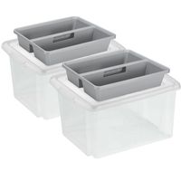 Sunware 2x opslagboxen kunststof 32 liter transparant 45 x 36 x 24 cm met deksel en organiser tray